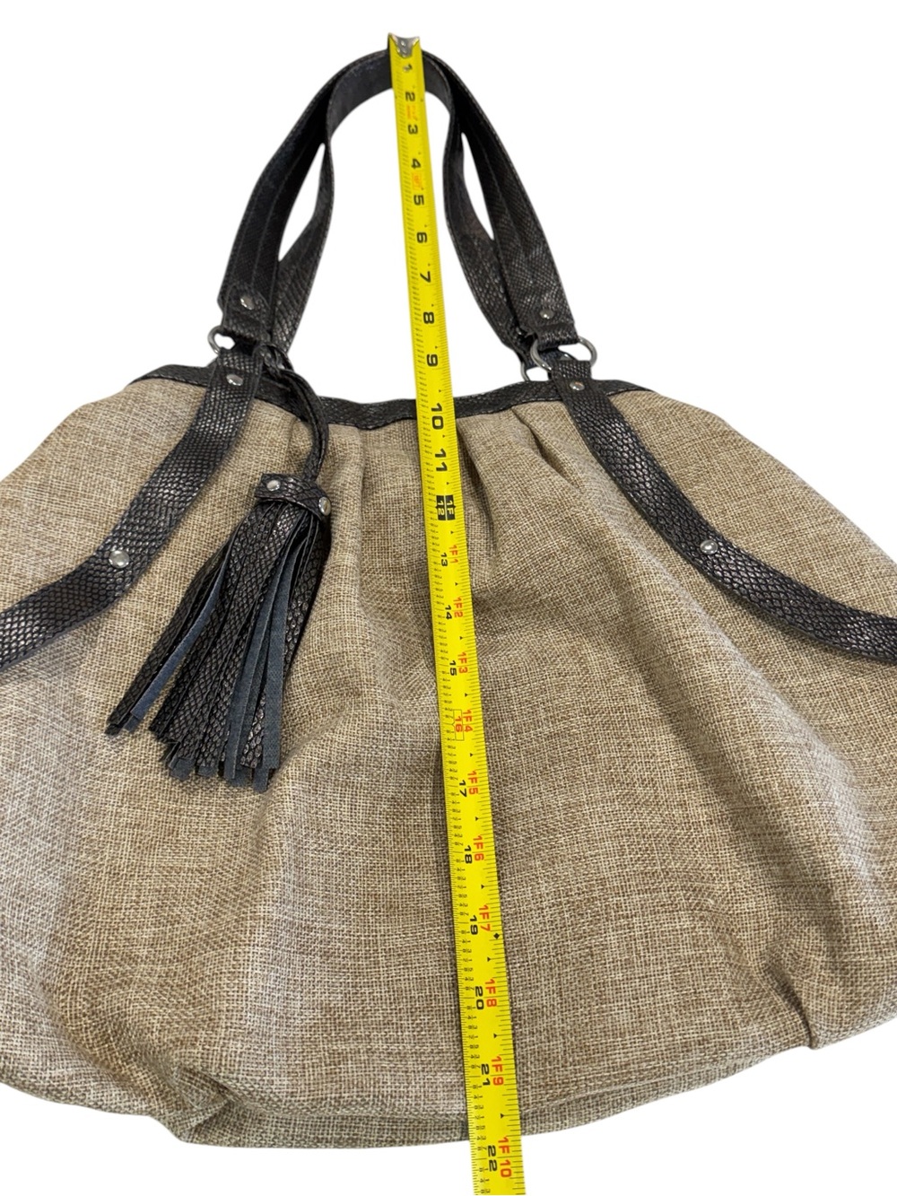 Usher Soft Burlap Textured Vegan Leather Straps Accents Hobo Bag Purse - Picture 13 of 13